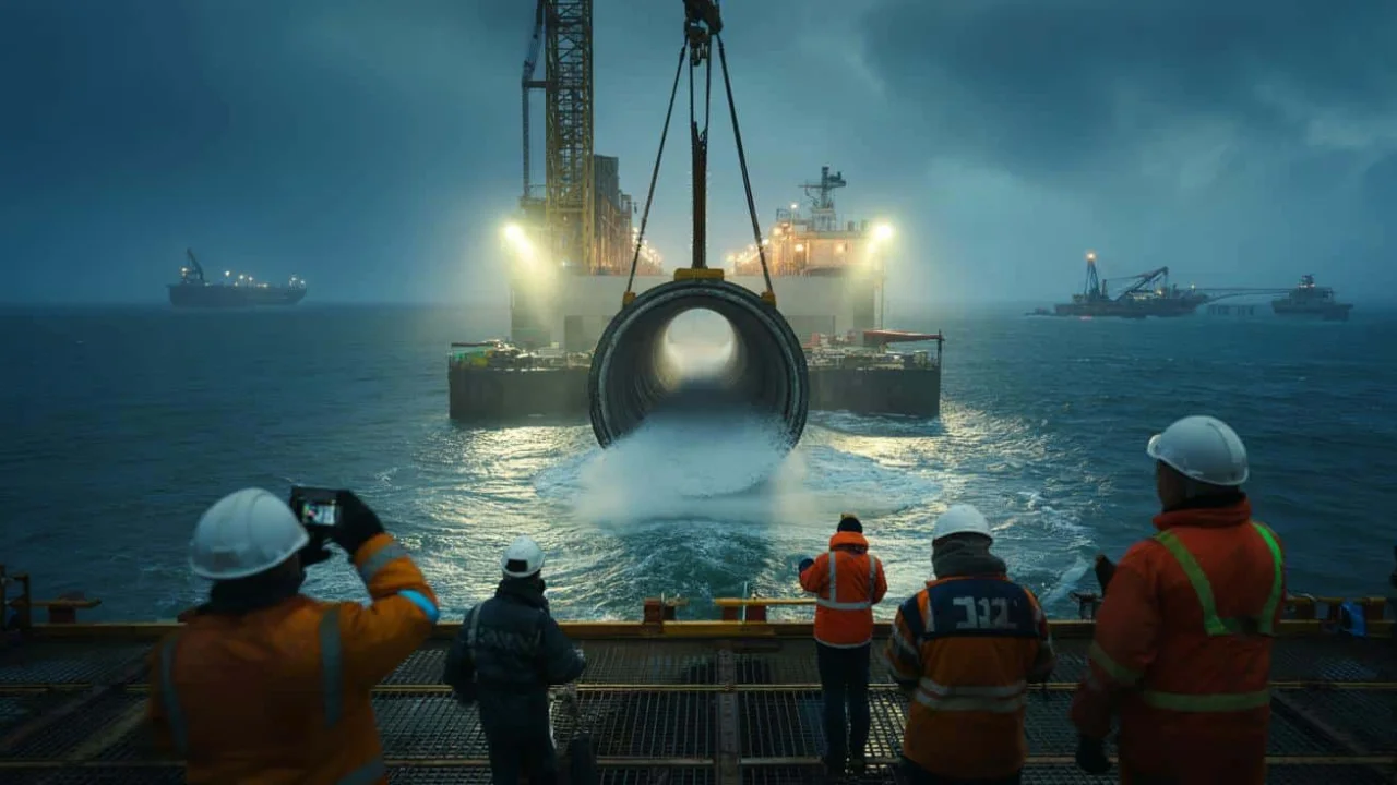 Engineers just lowered the first massive steel ring into the ocean for an underwater rail line spanning continents
