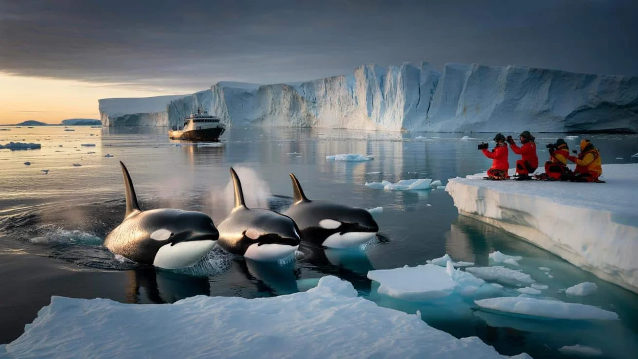 Orcas breaching in Greenland’s melting waters force researchers to drop equipment and call emergency