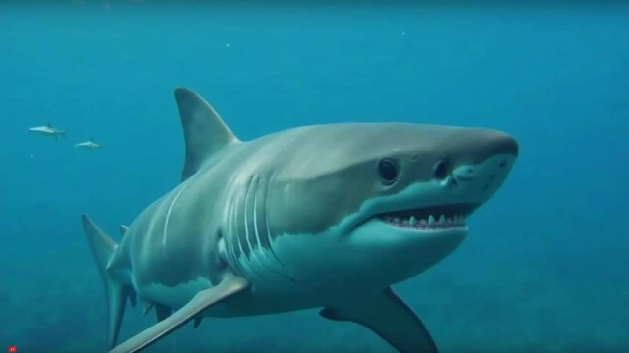 Record-sized great white shark stalks crowded beach as families splash in the shallows