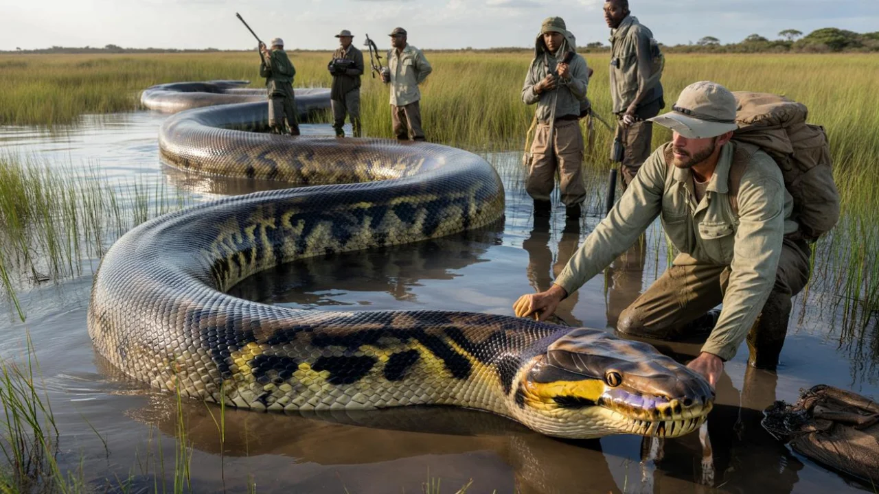 Scientists measure massive African python that left field team speechless in Mozambique swamp