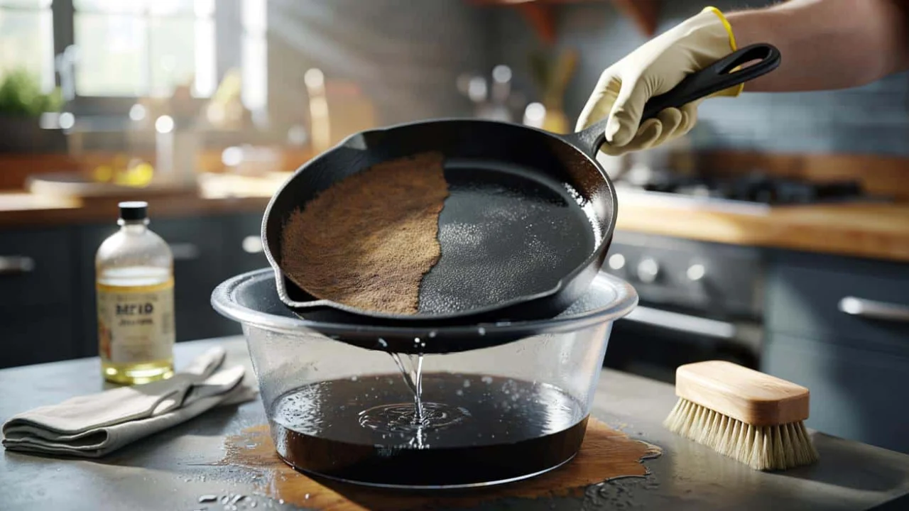 This forgotten soak transforms rusted cast iron restoration into mirror-black perfection overnight